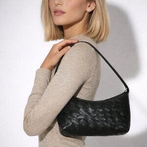 WALTER BAKER Leather Hazel Hand Woven Shoulder Bag Black